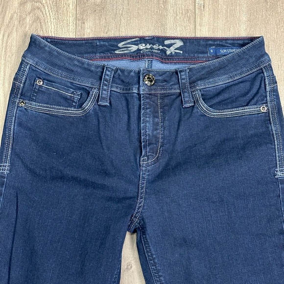 Women's Seven7 8 Medium Jean Jeans Denim Navy Blue Stretch Slim Straight NWOT - Picture 5 of 11